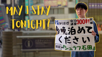 Ishida, a 33-year-old Japanese backpacker, has spent the past five years traveling across Japan with a handwritten sign that reads “May I Stay Tonight?” (PRNewsfoto/TaiwanPlus) Ishida, a 33-year-old Japanese backpacker, has spent the past five years traveling across Japan with a handwritten sign that reads “May I Stay Tonight?” (PRNewsfoto/TaiwanPlus)