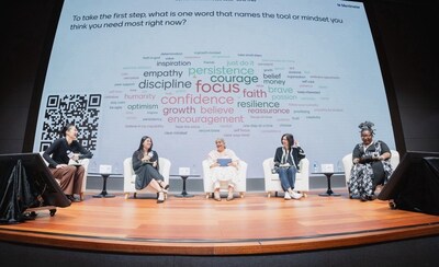 Yvette Kong and Anna Yao from Project Melo moderated a panel with Yidan Prize laureates, Dr Rukmini Banerji, Professor Usha Goswami, and Angeline Murimirwa, about their turning points as educators.