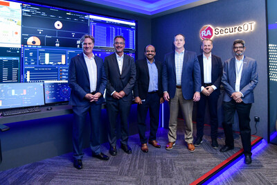 (From left) Rockwell Automation senior executives Scott Wooldridge, Regional President, Asia Pacific; Scott Genereux, Senior Vice President & Chief Revenue Officer; Inba Rathinam, Vice President & General Manager, Lifecycle Services Head of Regions; Matt Fordenwalt, Senior Vice President, Lifecycle Services; Christian Schoening, Vice President  & General Manager, Professional & Managed Services; and Sandip Choudhari, Business Manager, Cybersecurity Services, Asia Pacific, at the launch of the new Security Operations Center in Singapore, Rockwell’s Asia Pacific headquarters.