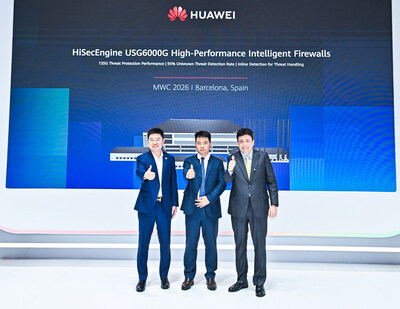 Attendees at the launch ceremony included: Richard Wu, President of Security Domain, Data Communication Product Line, Huawei, Adriano da Rocha Lima, Secretary-General of the Government of Goiás State, Brazil, Jason He, President of Enterprise Data Communication Marketing & Solution Sales Dept, Huawei (PRNewsfoto/Huawei)