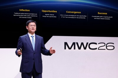 Li Peng, Huawei's Senior Vice President and President of ICT Sales & Service, speaking at MWC Barcelona 2026