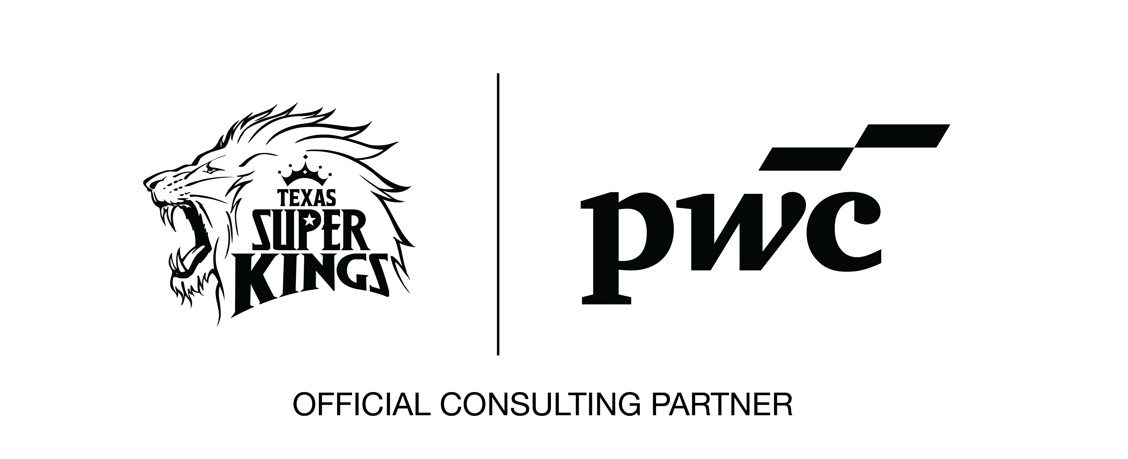 Texas Super Kings and PwC US logos displayed side by side to announce their sponsorship for the 2026 Major League Cricket season.