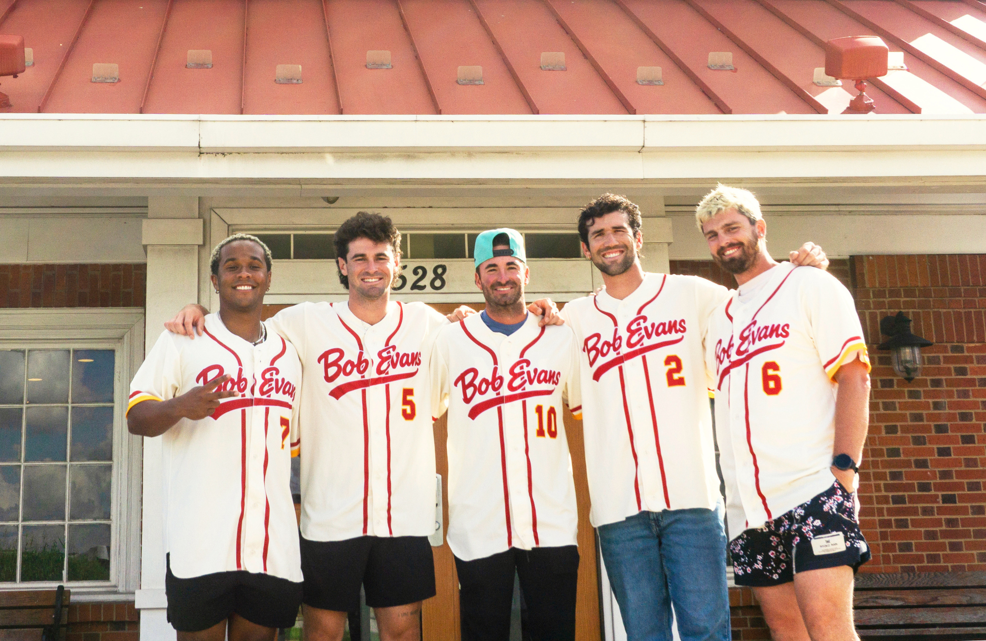 Bob Evans Celebrates New Banana Pudding Menu with Savannah Baseball Stars and Sweepstakes Featuring Free Breakfast for a Year Reese Alexiades, Ryan Cox, Ty Jackson, DR Meadows and Alex Ziegler.