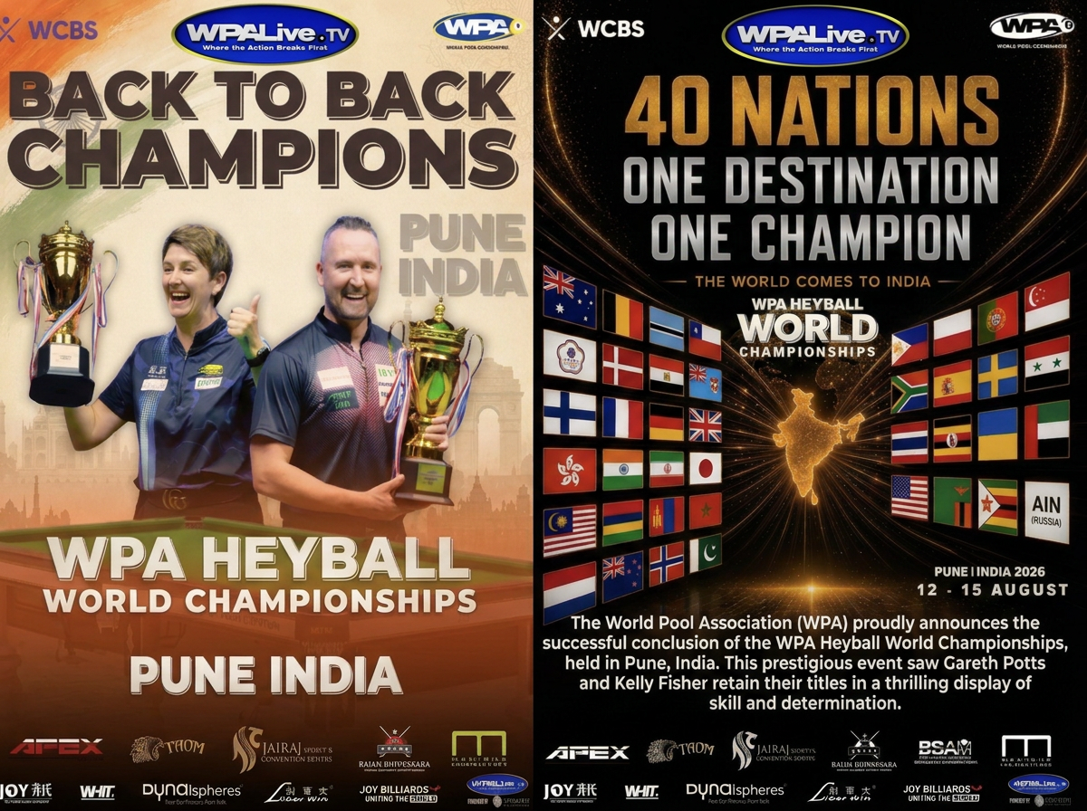 World Pool Association Celebrates Potts and Fisher's Triumph at the 2026 WPA Heyball World Championships World Pool Association Celebrates Potts and Fisher's Triumph at the 2026 WPA Heyball World Championships