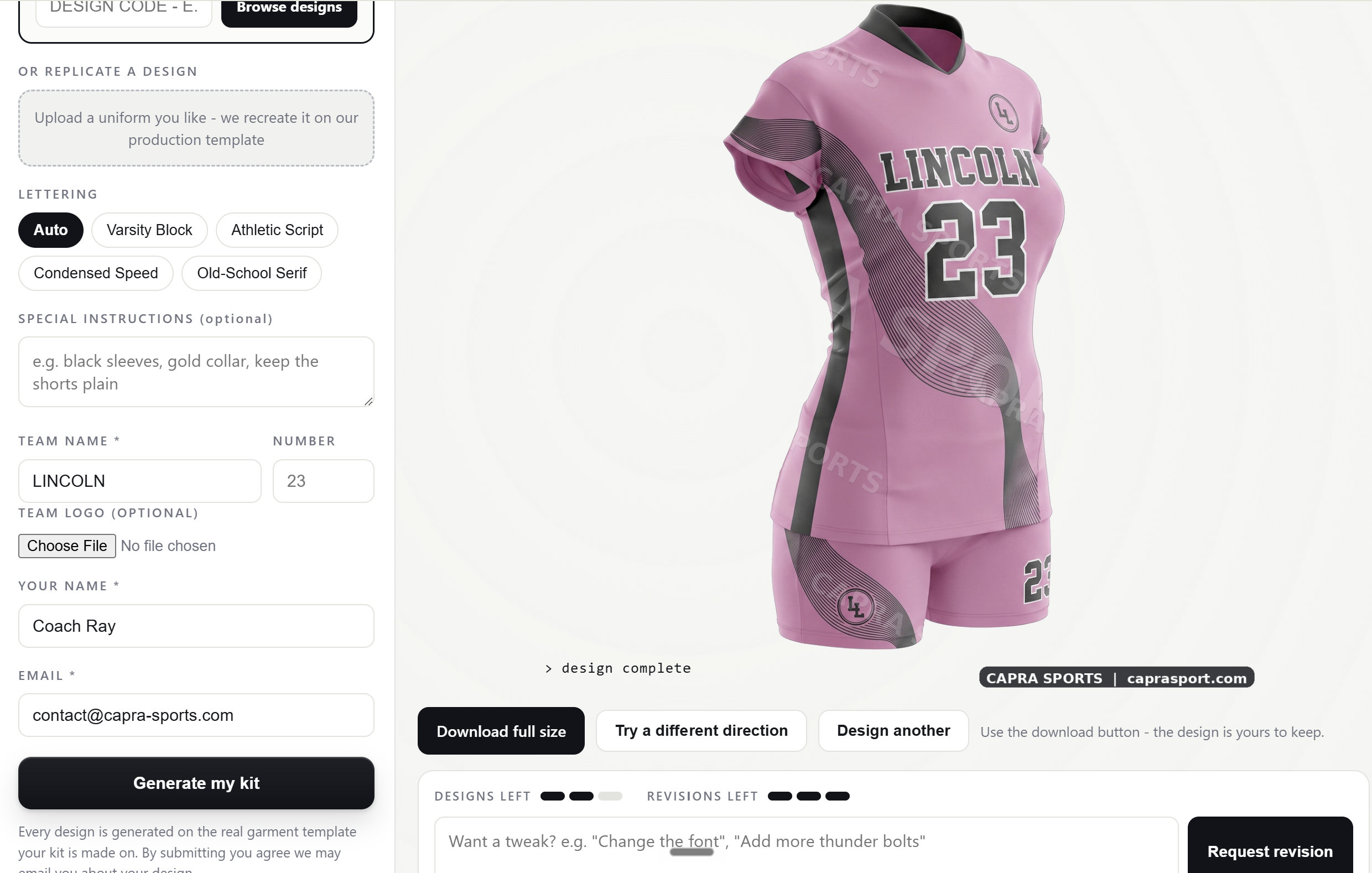 Capra Sports Launches Free AI Uniform Designer That Renders on Real Garments, Not Generic Mockups Capra Sports Launches Free AI Uniform Designer That Renders on Real Garments, Not Generic Mockups