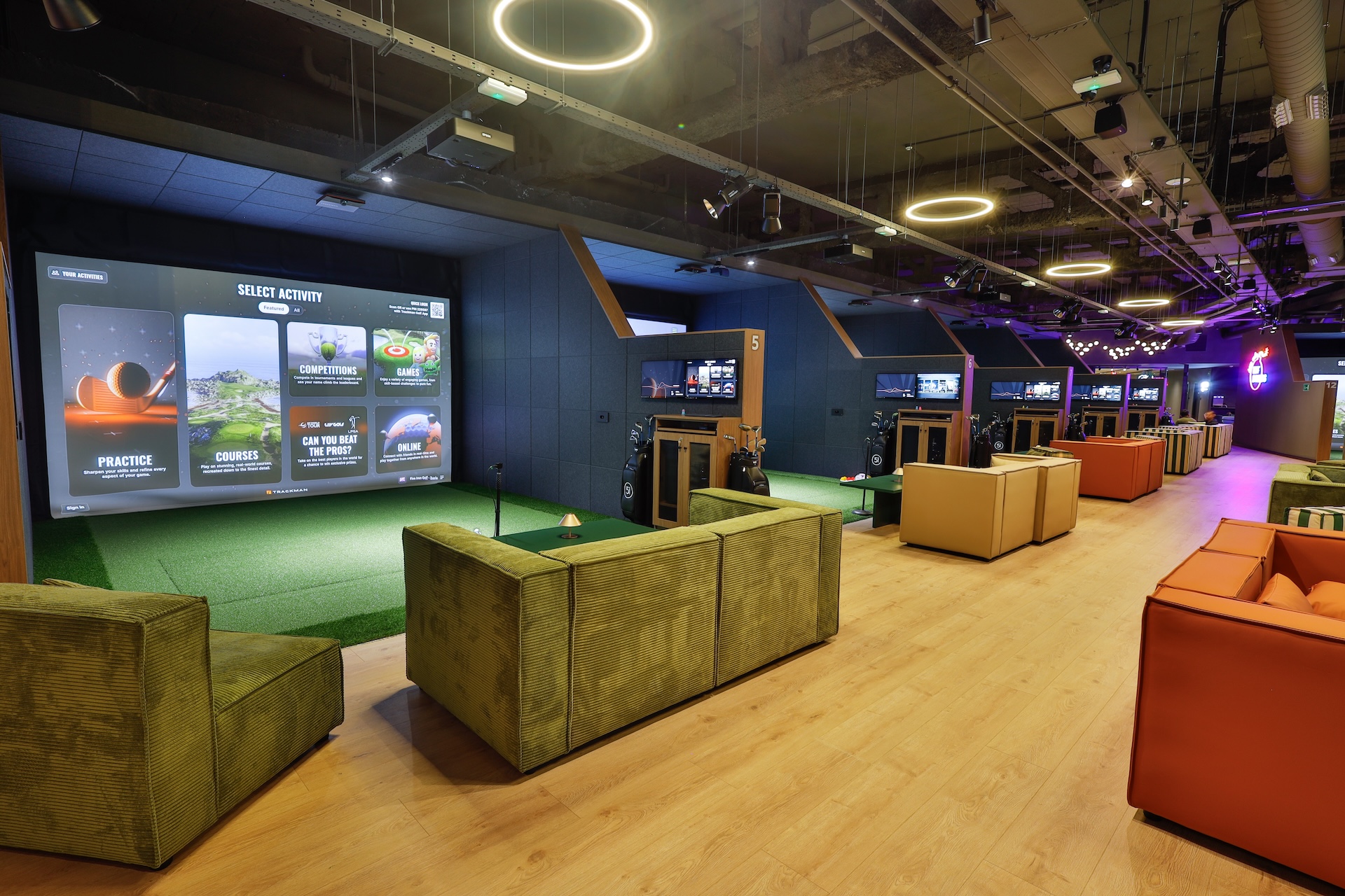 Five Iron Golf Continues International Expansion with New Madrid Location Five Iron Golf Madrid features 12 Trackman golf simulators in an approximately 14,500-square-foot venue designed for play, practice, instruction, leagues, events and social gatherings.