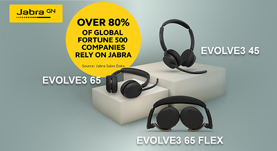 Jabra mở rộng dòng Evolve3 đáp ứng sự đa dạng trong phong cách làm việc Evolve3 45, Evolve3 65 và Evolve3 65 Flex mở rộng danh mục tai nghe chuyên nghiệp cho dòng Evolve3 mới.